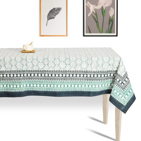 Azureous Lotus Block Printed Table Cover