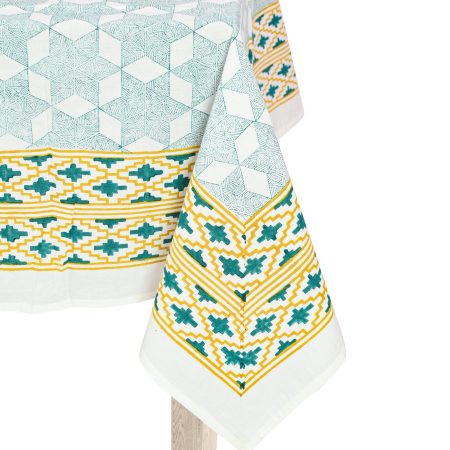 Green Dianthus Block Printed Table Cover - Image 2
