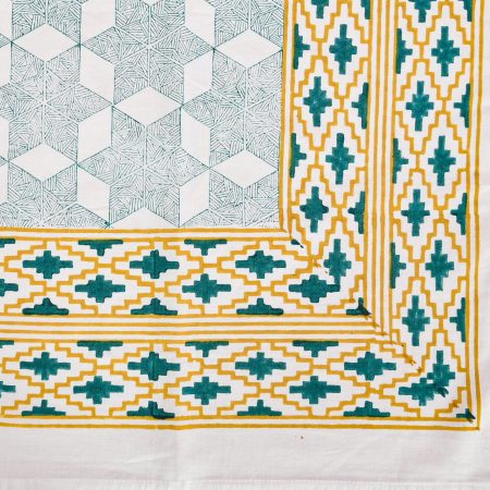Green Dianthus Block Printed Table Cover - Image 3