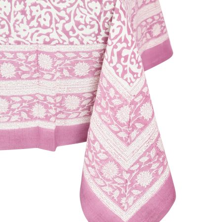 Pink Lamium maculatum Block Printed Table Cover - Image 2