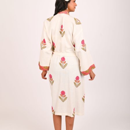 Poppy Block Printed Bathrobe - Image 2