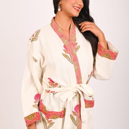 Poppy Block Printed Bathrobe - Image 3
