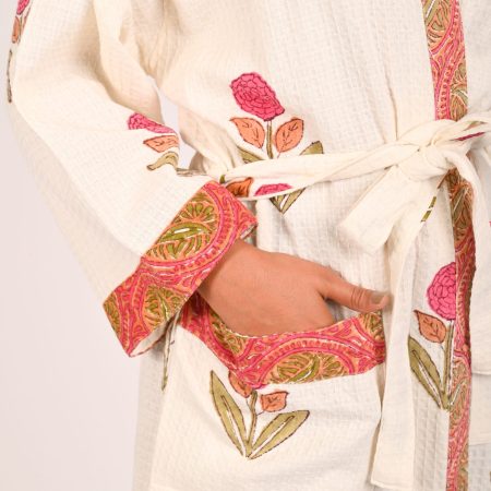 Poppy Block Printed Bathrobe - Image 4