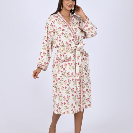 Pink Rally Flower Block Printed Bathrobe - Image 3