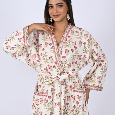 Pink Rally Flower Block Printed Bathrobe - Image 2