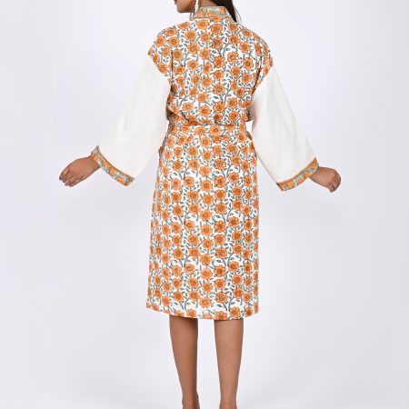 Melon Rose Block Printed Bathrobe - Image 3