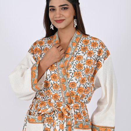 Melon Rose Block Printed Bathrobe - Image 2