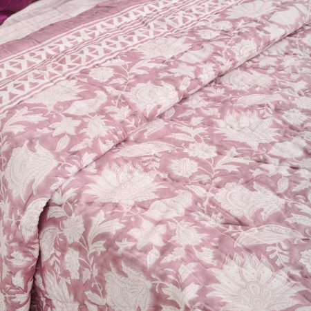 Wine Primer Rose Block Printed Cotton Quilt
