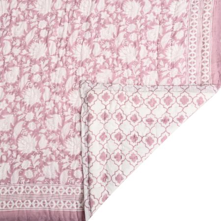 Wine Primer Rose Block Printed Cotton Quilt - Image 3