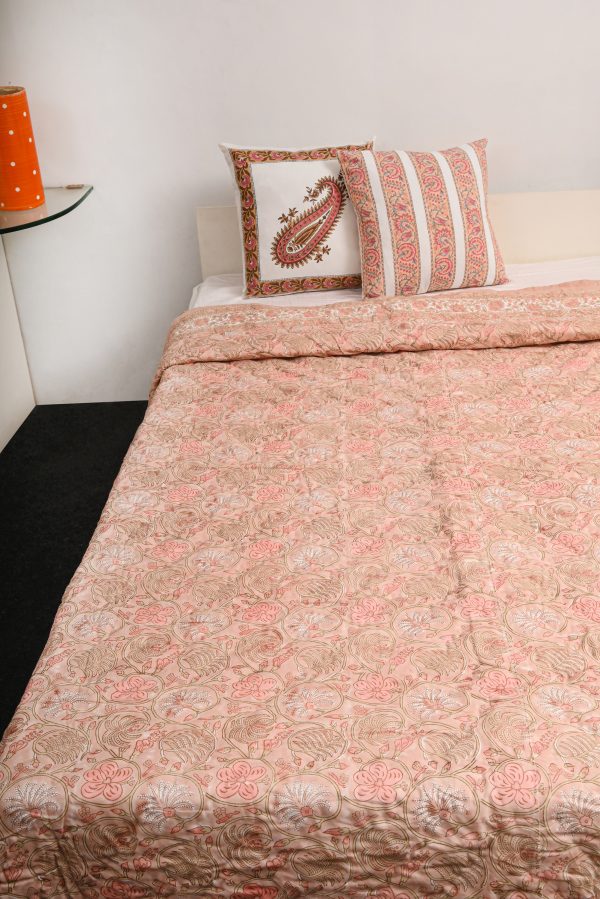 Light Haystack Block Printed Cotton Quilt - Image 2