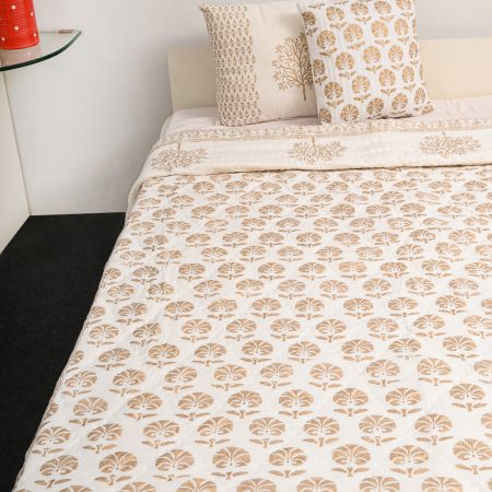Golden Rose Block Printed Cotton Quilt - Image 2