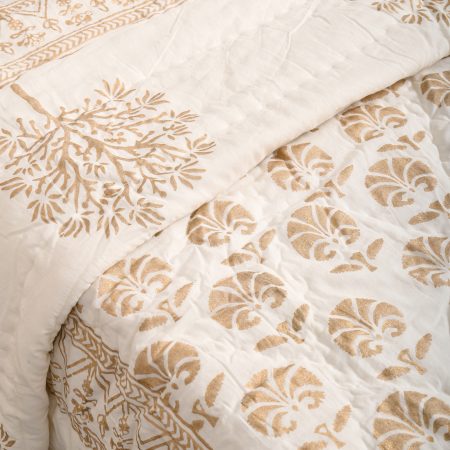 Golden Rose Block Printed Cotton Quilt