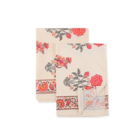 Prairie Peach Rose Hand Block Printed Hand Towels - Image 3