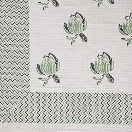 Sunset Green Block Printed , Jacquard Bedcover - Image 4