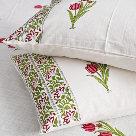Red Aura Block Printed , Jacquard Bedcover - Image 2