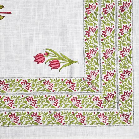 Red Aura Block Printed , Jacquard Bedcover - Image 4