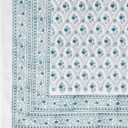 Teal Green Block Printed , Jacquard Bedcover - Image 4