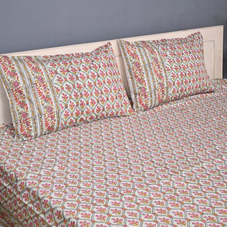 Pink Crown Block Printed Bedsheet