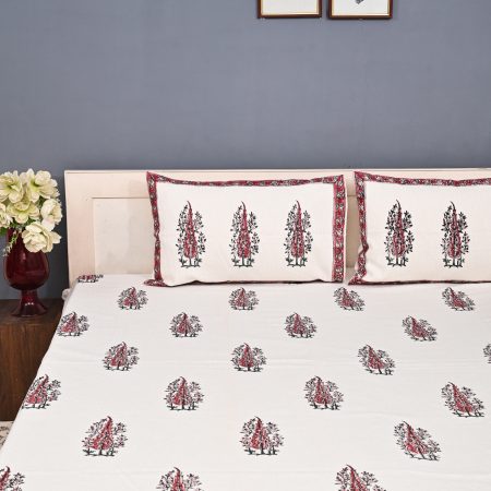 Oyster Red Block Printed , Jacquard Bedcover - Image 3
