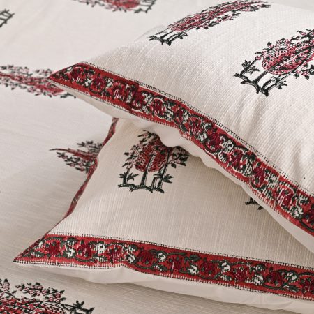 Oyster Red Block Printed , Jacquard Bedcover - Image 2