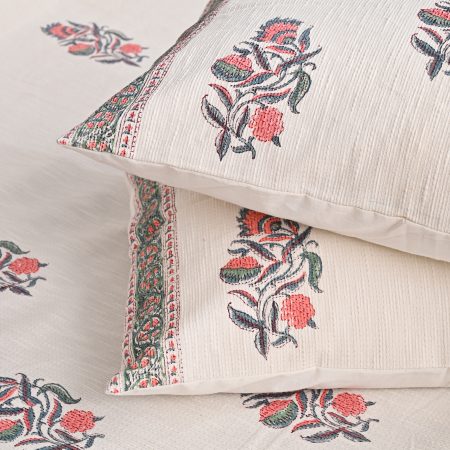 Mystic Orange Block Printed , Jacquard Bedcover - Image 2