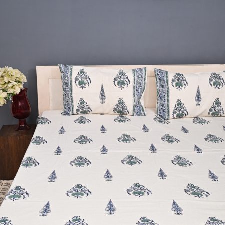 Pestal Blue Block Printed , Jacquard Bedcover - Image 4