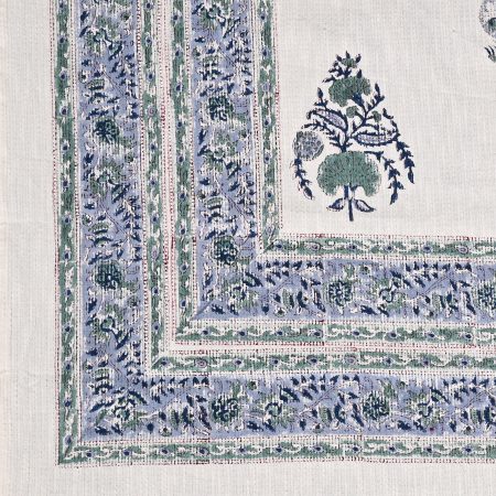 Pestal Blue Block Printed , Jacquard Bedcover - Image 2