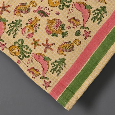 Yellow Seahorse Block Printed Kids Bath Towels - Image 2