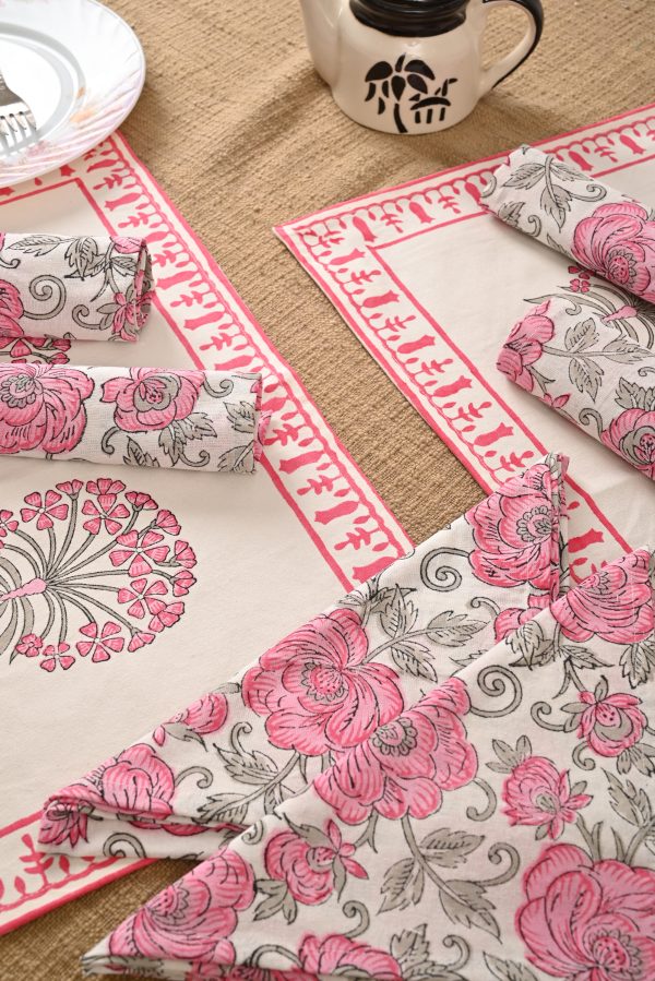 Pink Flambe Block Printed Placemat & Napkin Set
