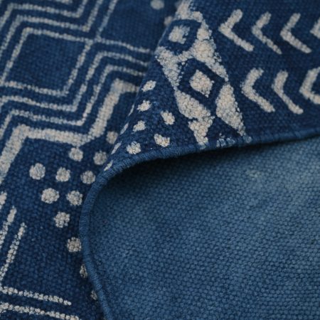 Dark Denim Hand Block Printed Dhurries - Image 3
