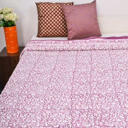 Wine Zenia Block Printed Cotton Quilt - Image 2