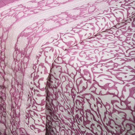 Wine Zenia Block Printed Cotton Quilt
