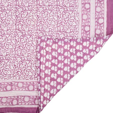Wine Zenia Block Printed Cotton Quilt - Image 3