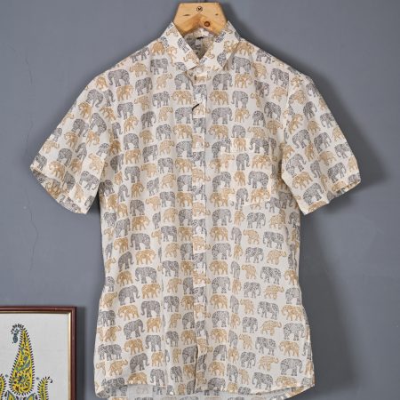Oyster Mustaed cotton Handcrafted shirt