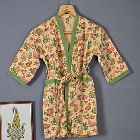 Yellow Seahorse Block Printed Bathrobes