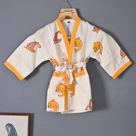 Yellow Dolphin Block Printed Bathrobes