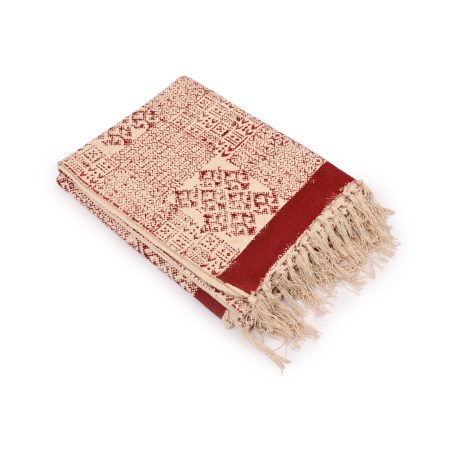Red Cosmos Hand Block Printed Dhurries - Image 3
