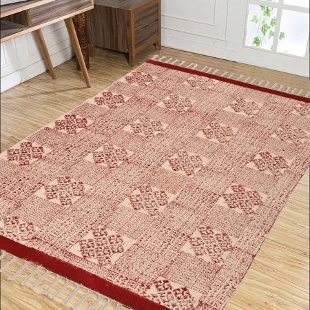 Red Cosmos Hand Block Printed Dhurries