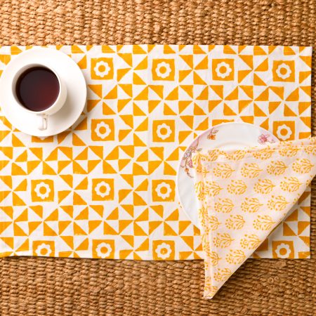 Dusky Citron Block Printed Placemat & Napkin Set - Image 3