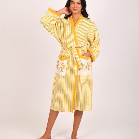 Alpine Yellow Block Printed Bathrobe - Image 3