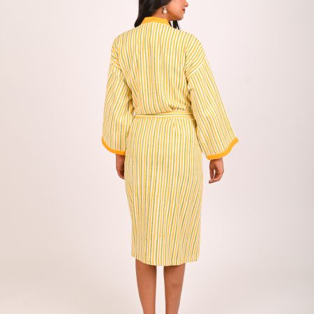 Alpine Yellow Block Printed Bathrobe - Image 4