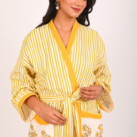 Alpine Yellow Block Printed Bathrobe - Image 2