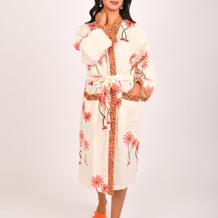 Orange Palmtree Block Printed Bathrobe - Image 3
