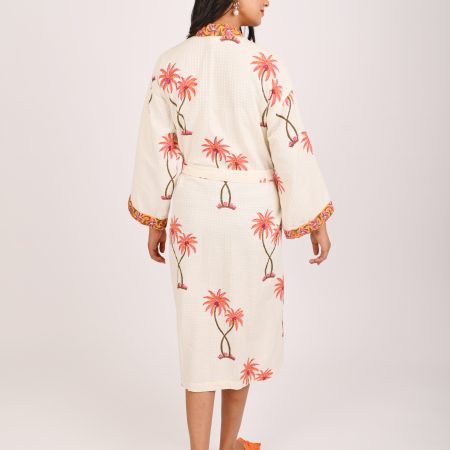 Orange Palmtree Block Printed Bathrobe - Image 4