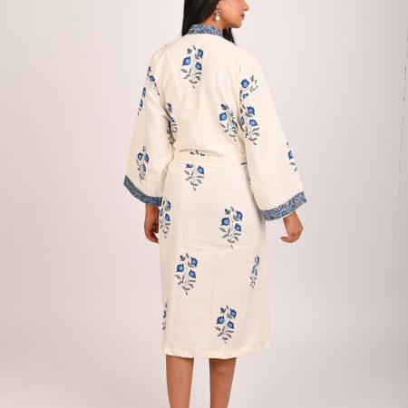 Circuit Blue Flower Block Printed Bathrobe - Image 2