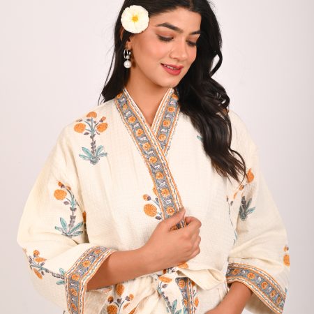 Mariegold Block Printed Bathrobe - Image 4