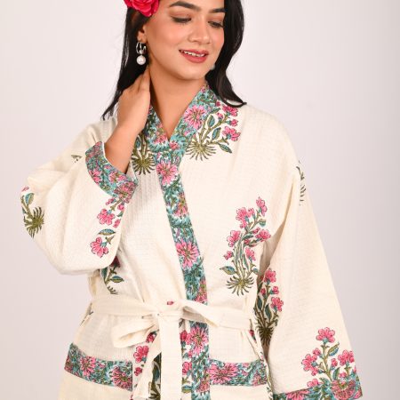 Pink Floss Block Printed Bathrobe - Image 3