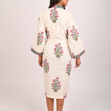 Pink Floss Block Printed Bathrobe - Image 2