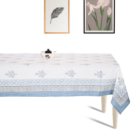 Smoke Blue Block Printed Table Cover