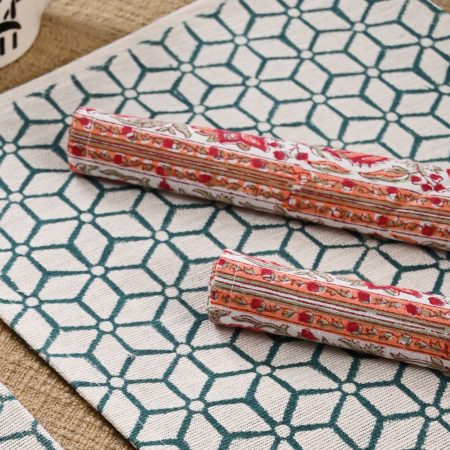 Sun Glint Hand Block Printed Placemat & Napkin Set - Image 2